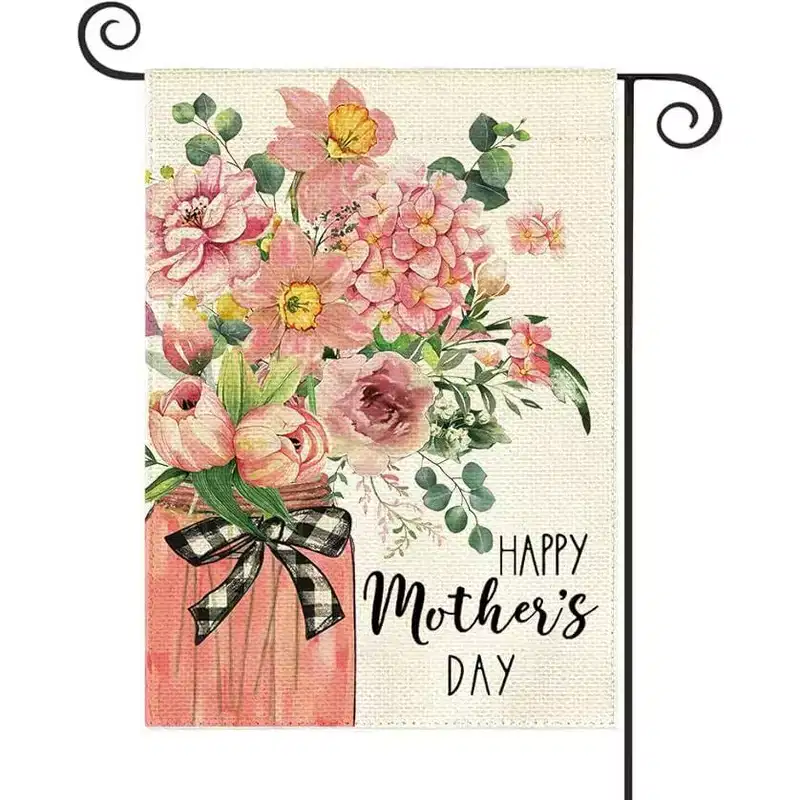 Lomsoe Happy Mother's Day Garden Flag Pink Floral Yard Sign Welcome Flag Gift for Mom Grandmom Spring Decor Mothers Day Gift Single Side 12x18Inch
