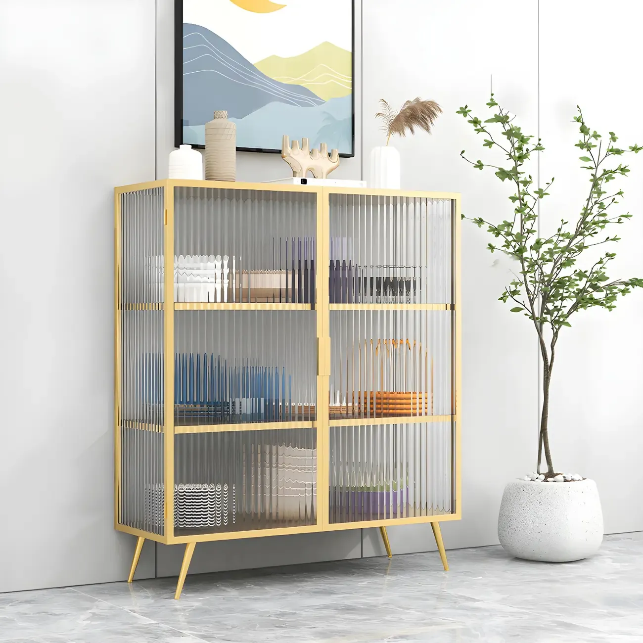 Sleek Black Metal Square Glass Display Cabinet