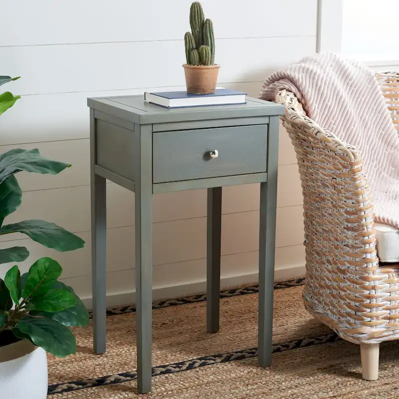 Dark Teal / Ash Grey / White Birch / White / Brown Single-Person Elm Wood End Table