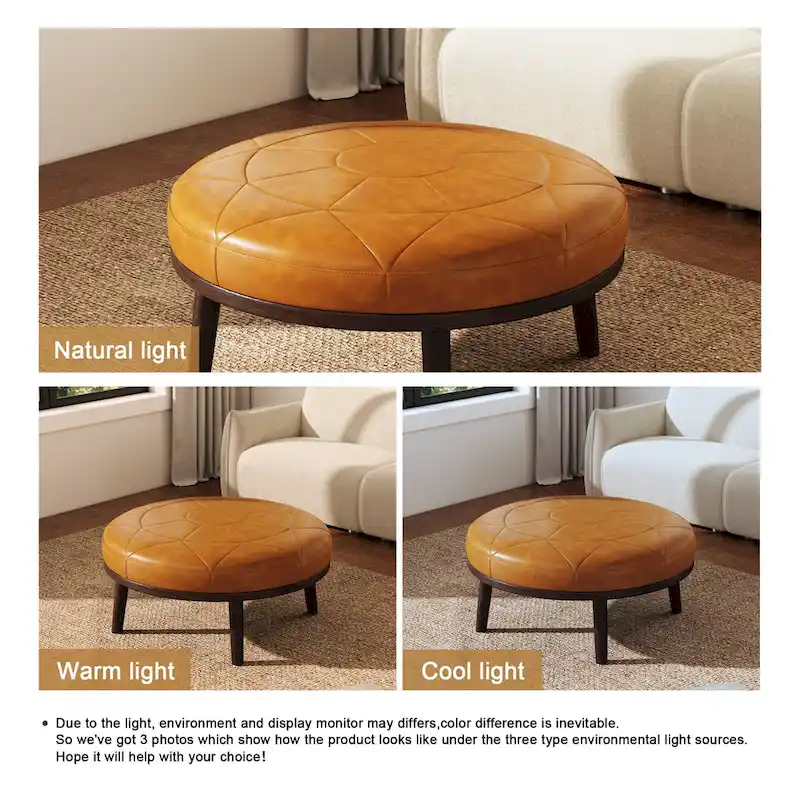 34.5 W Full-Grain Genuine Italian Leather Ottoman by Lumibee