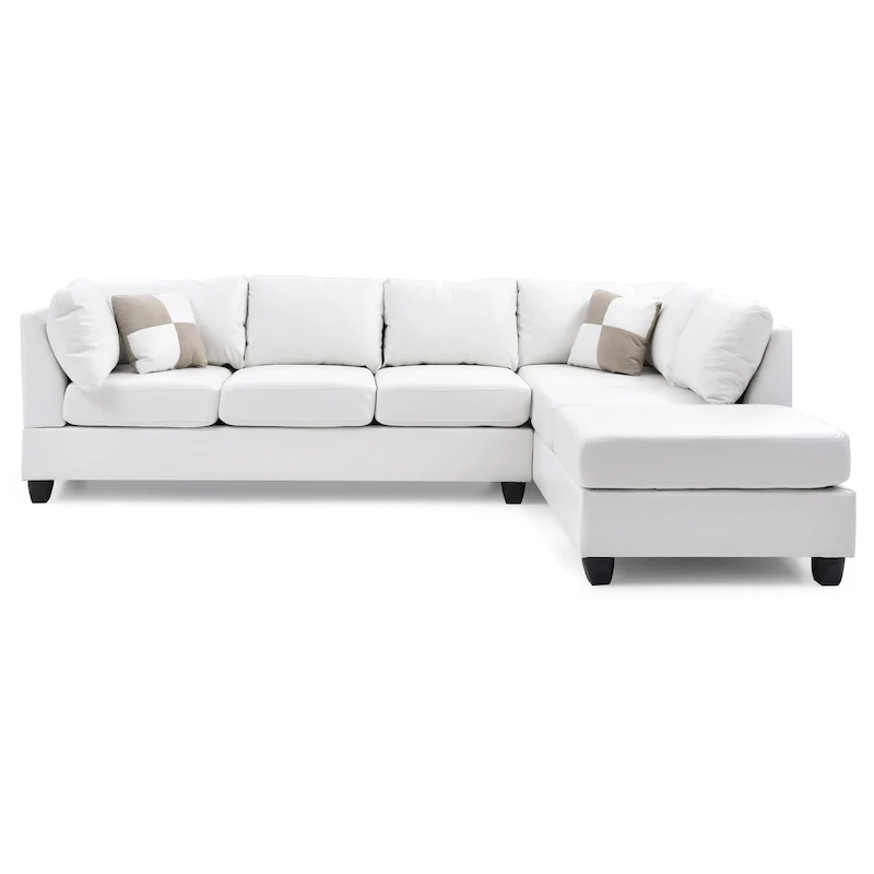 Malone 111 in. Faux Leather 4-Seater Sectional Sofa with 2-Throw Pillow - 111L x 78W x 34H