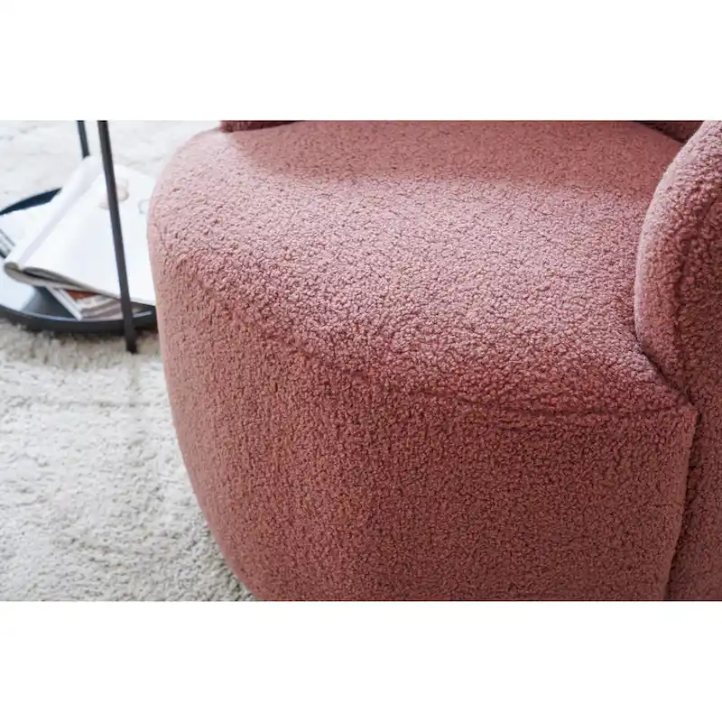 360° Swivel Barrel Accent Chair – Soft Teddy Fabric, Ergonomic Backrest