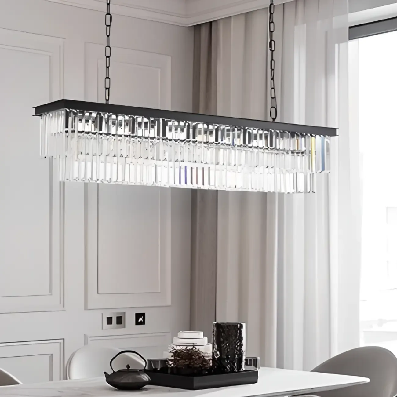 Modern Island Light 2 Tier Transparent Glass in Linear Shape
