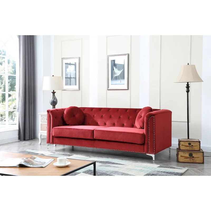 Pompano Velvet Button Tufted Sofa