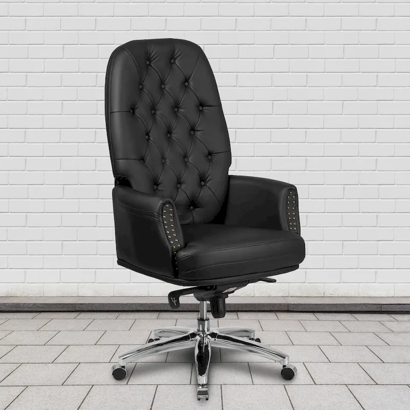 Black LeatherSoft High-Back Tufted Executive Swivel Chair – Traditional Style, Single Use