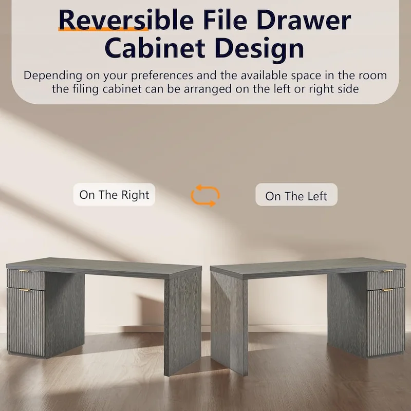 60  Modern Executive Desk, Wood Home Office Desk, Fluted Computer Desk