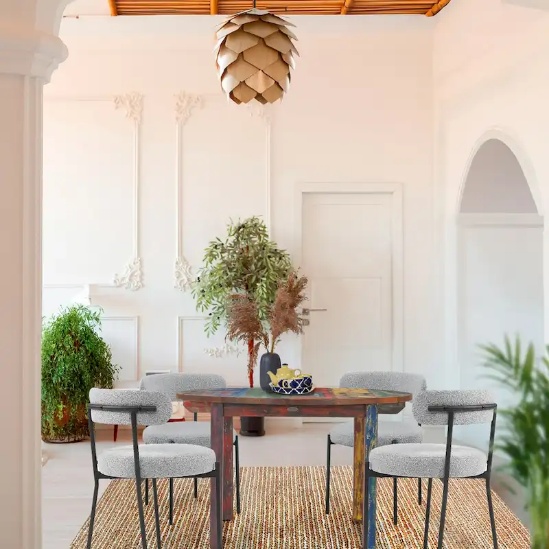 Chic Teak Round Dining Table made from Recycled Teak Wood Boats, 48 inch - Multi