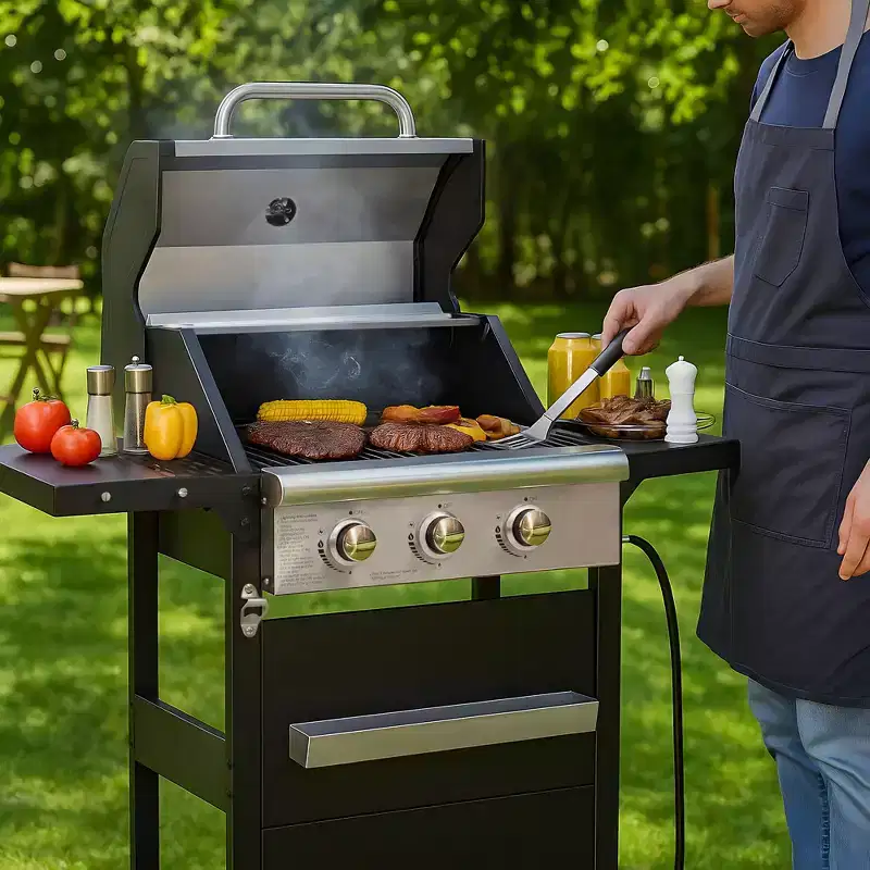 MASTGOAL 3-Burner 27,000 BTU Propane Gas Grill, Large Cooking Area, Side Shelves & Storage Cabinet, Portable Outdoor BBQ Grill for Patio