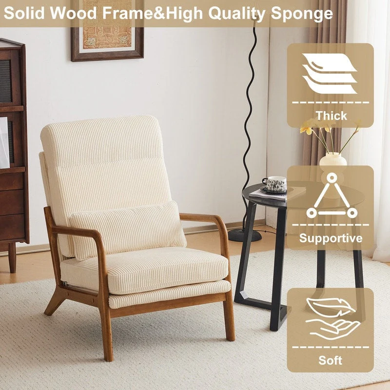 High Back Solid Wood Armrest Backrest Leisure Chair Accent Chair