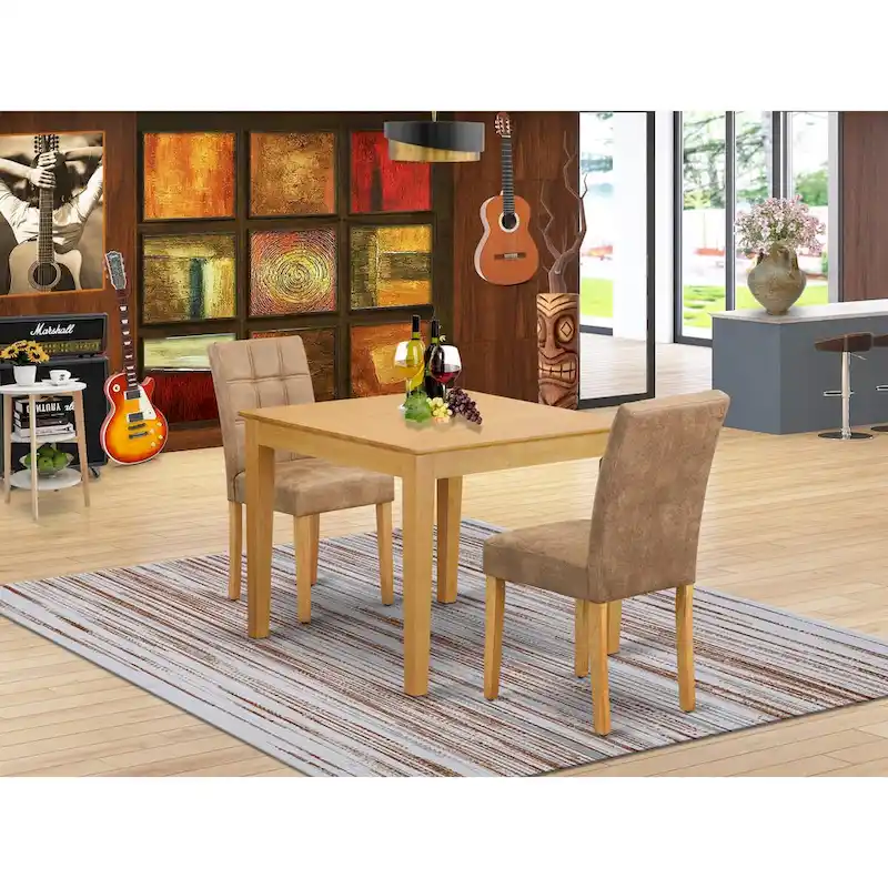 East West Furniture Dinette Set Contains a Square Dining Room Table and Chairs, Oak (Pieces Options)