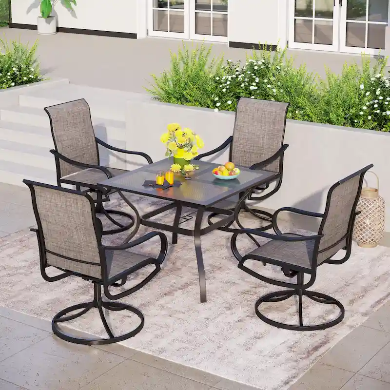 MAISON ARTS 5 Pieces Patio Dining Set, 4 Sling Dining Swivel Chairs and 37