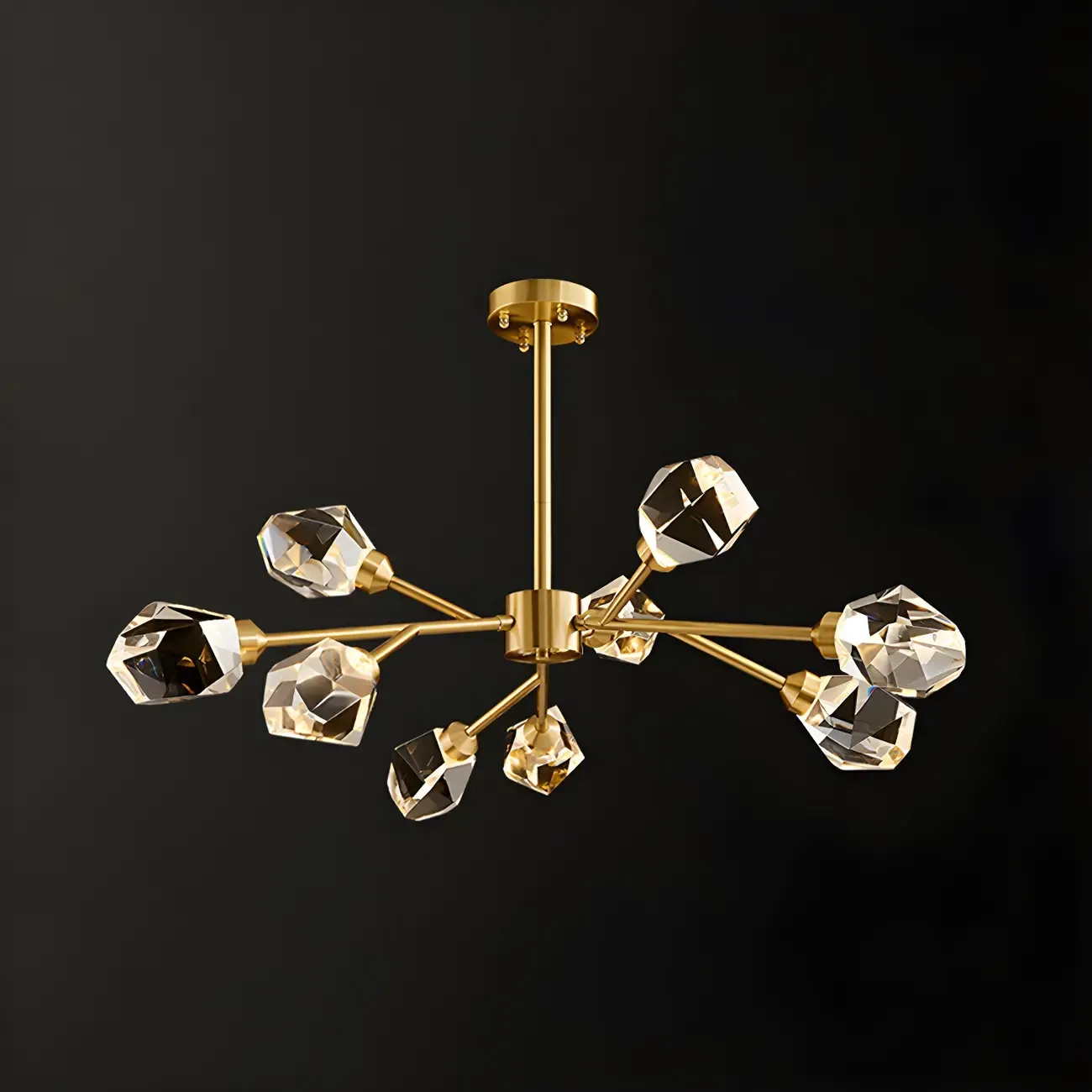 Modern Crystal Brass Sputnik Chandeliers in Black-Gold