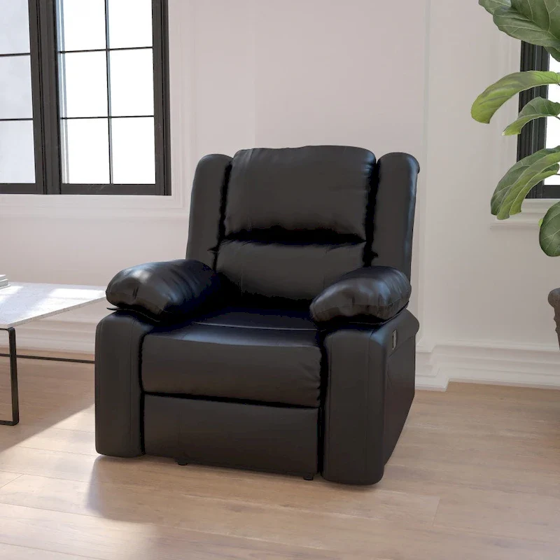 Black / Brown / Gray / Cream / Cognac Leathersoft Pillow Back Recliner, Single