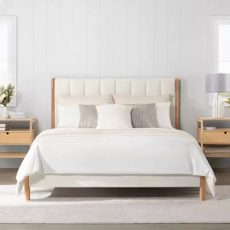 Spruce & Spring Fully Upholstered Wood Platform Bed Frame