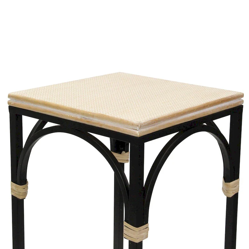 Claudette Set of 2 Rattan Accented Wood & Metal Square Side Tables