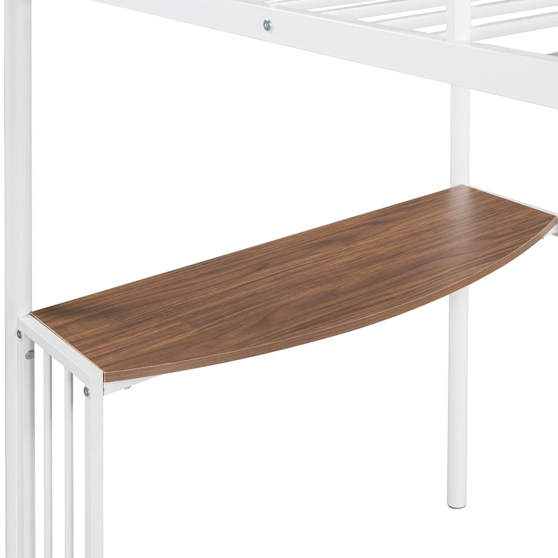 Metal Loft Bed with Desk, Ladder and Guardrails