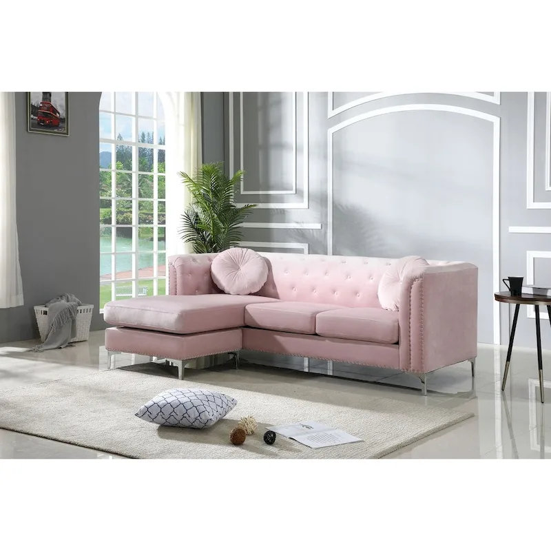Pompano Velvet Button Tufted Sofa with Chaise