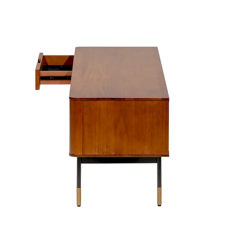 Miriam 71 Media Stand in Brown with Natural Wicker