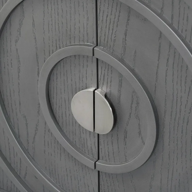 Retro Sideboard with Circular Groove Design Metal Handle