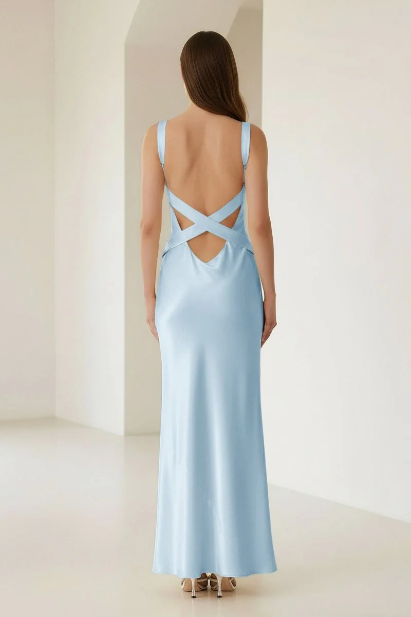 Yellow Mermaid Satin V Neck Long Party Dress