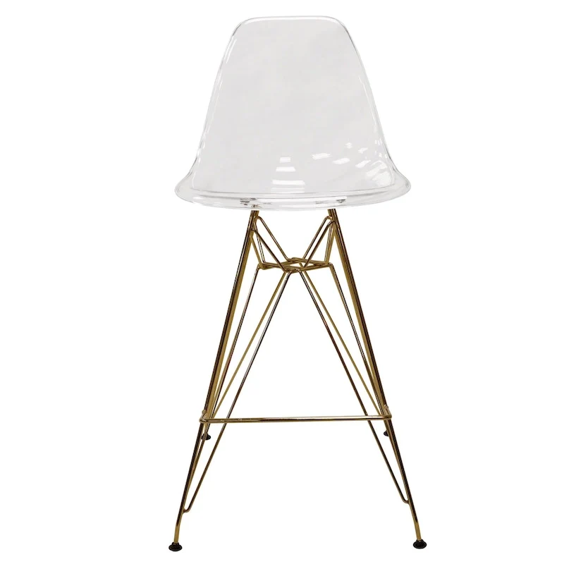 LeisureMod Cresco Acrylic Barstool with Gold Chrome Base and Footrest