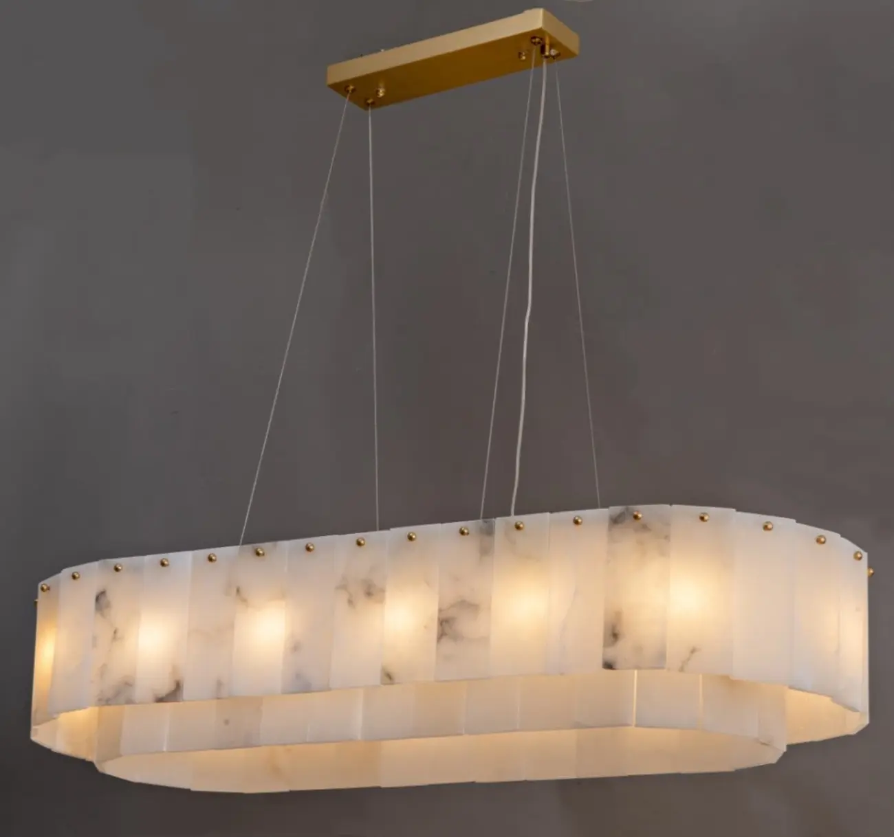White Alabaster Brass Long Marble Island chandelier