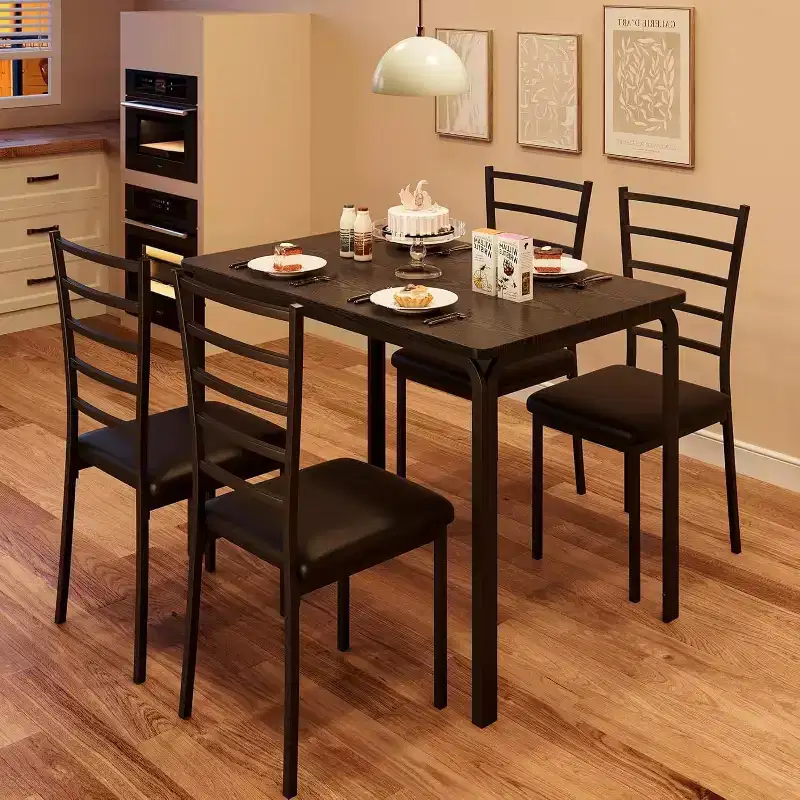 5-Piece Square Dining Table Set with 4 Chairs - Space-Saving Metal Frame & MDF Tabletop - Perfect for Small Spaces- Easy to Assemble