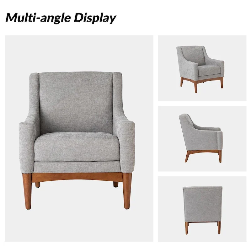 Francis Mid-Century Modern Upholstered Armchair with Sloped Arms and Solid Wood Legs