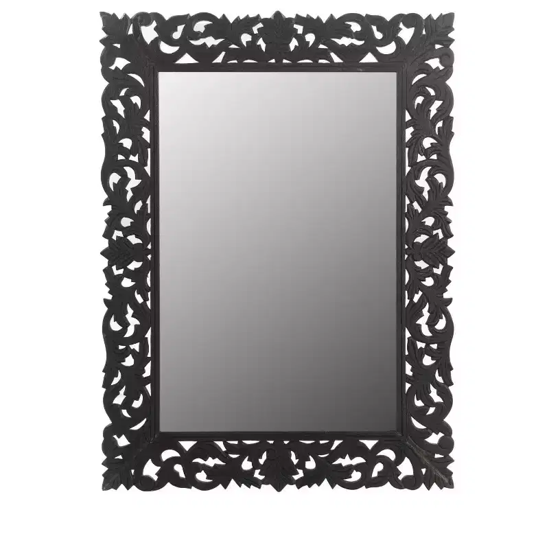 HomeRoots 47 Black Floral Carved Solid Wood Framed Accent Mirror