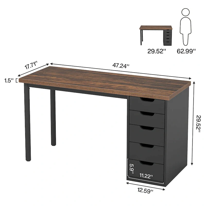 Modern Simple Computer Desk Study Writing Table with 5 Drawers