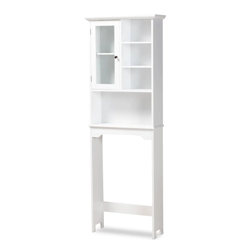 White Finished Wood Over the Toilet Bathroom Storage Cabinet