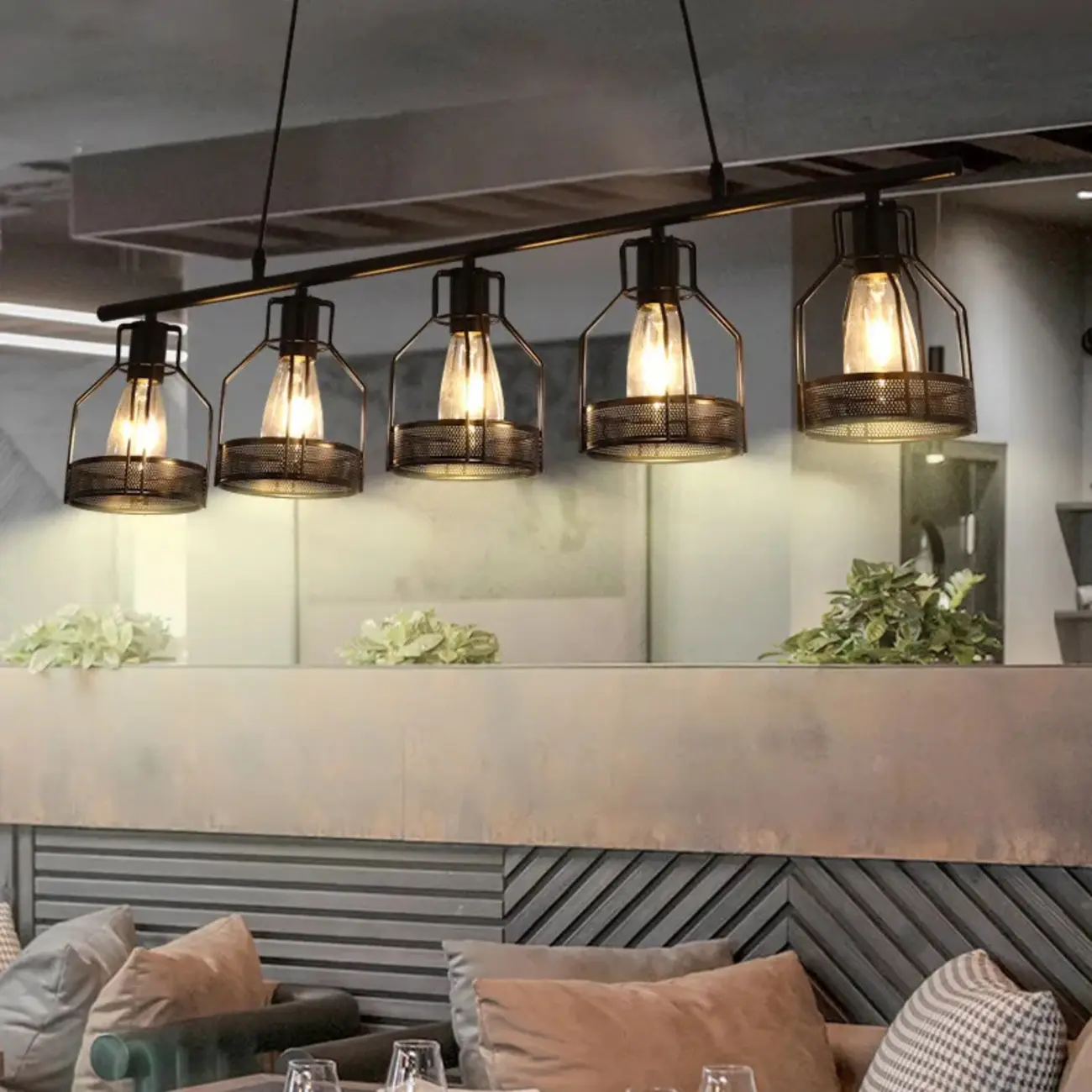Industrial 4-Light Black Metal Bottle Pendant Light