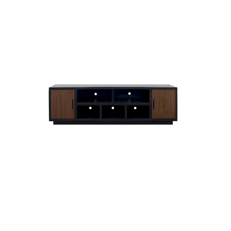 Bridgevine Home Aria 85 inch TV Stand for TVs up to 95 inches, No Assembly Required, Black and Walnut Finish