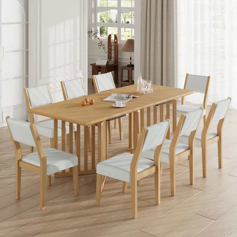 9-Piece Farmhouse Dining Set with Extendable Table & 8 Chairs