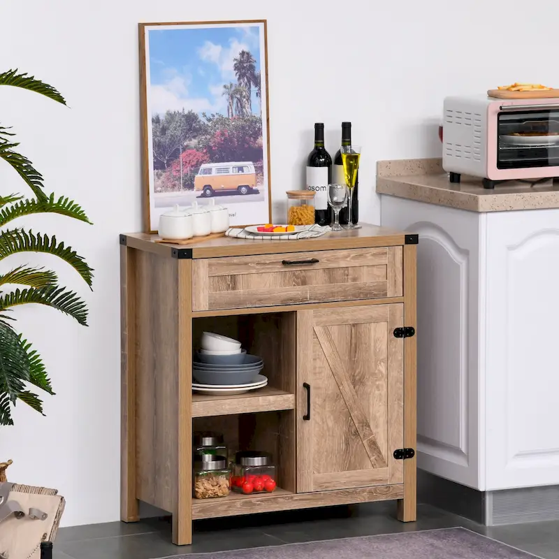 Rustic Barn Door Storage Cabinet/Modern Farmhouse Buffet Sideboard for Kitchen & Dining Room