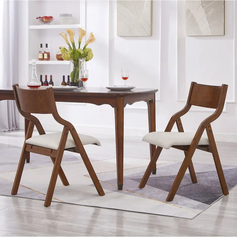2-Piece Upholstered Folding Dining Chair, Space Saving Wood Chairs - 2-Pack