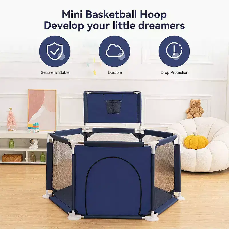 GOTGELIF 50x50 6-Panel Baby Playpen Portable Playard with Basketball Hoop