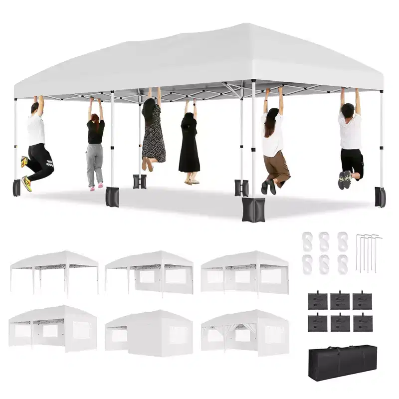 Heavy Duty Pop Up Canopy Tent 10x20 FT with 6 Sidewalls, Waterproof Commercial Gazebo, Adjustable Party Tent