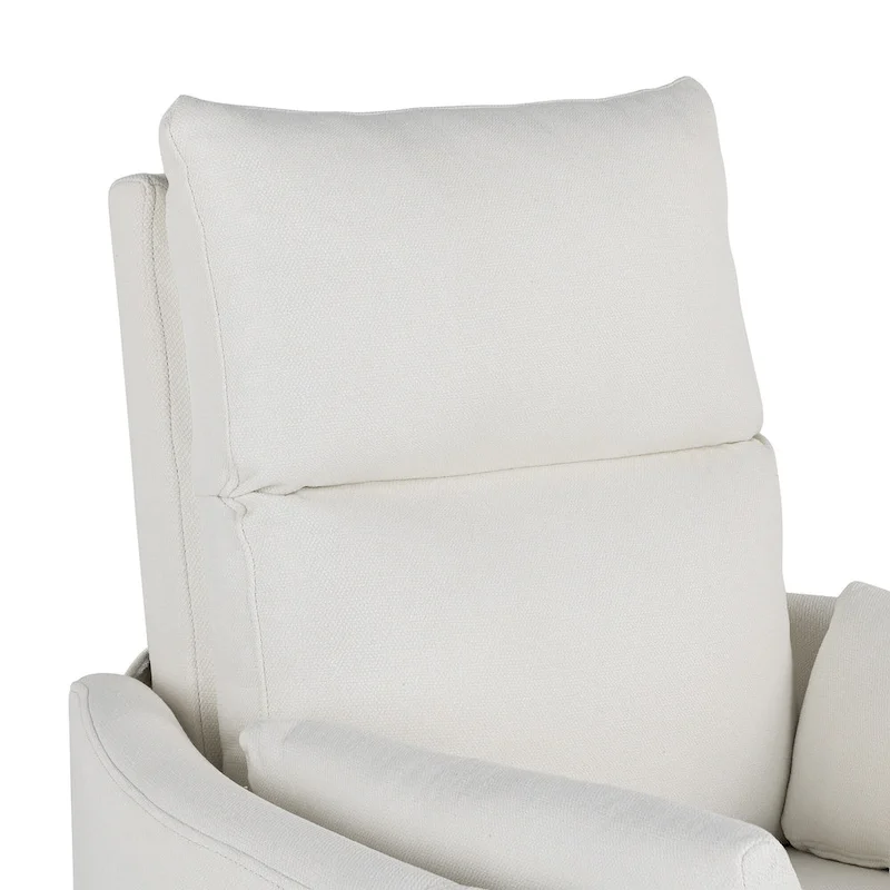 Beige Upholstered Swivel Rocker Recliner with Manual Recline, 360 Swivel, and Two Removable Cushions
