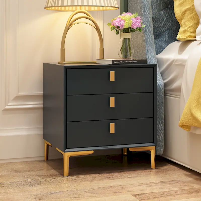 Natural Mid-Century Modern 3-Drawer Nightstand Bedside Table