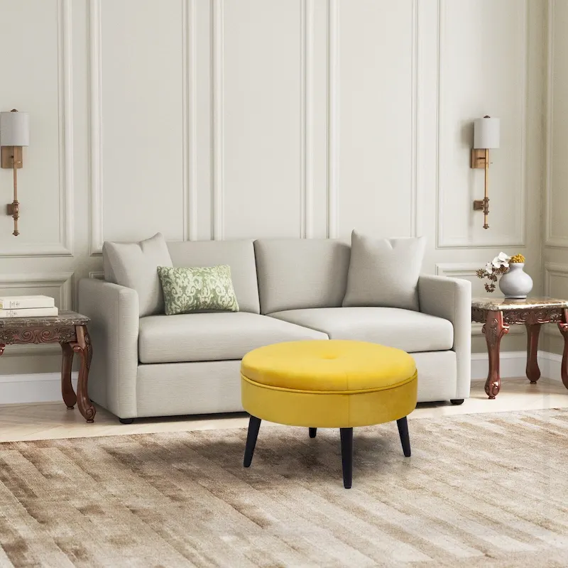 Adeco Carrington Juttersbo Round Tufted Fabric Ottoman