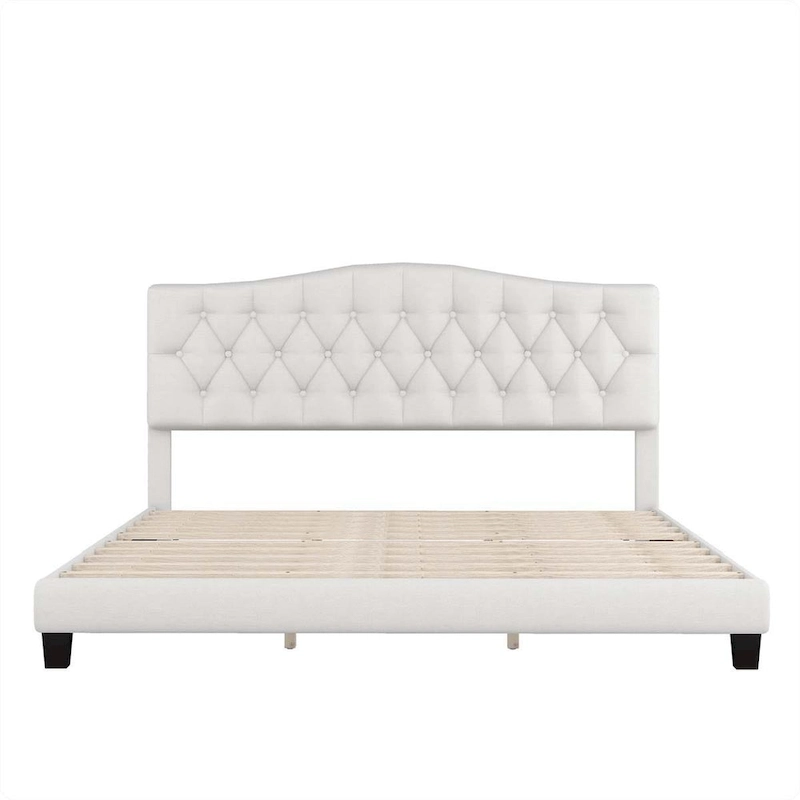 Upholstered Bed with Saddle Curved Headboard King