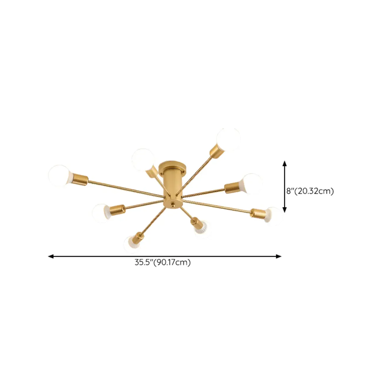 Modern Gold Sputnik Semi Flush Mount Ceiling Light