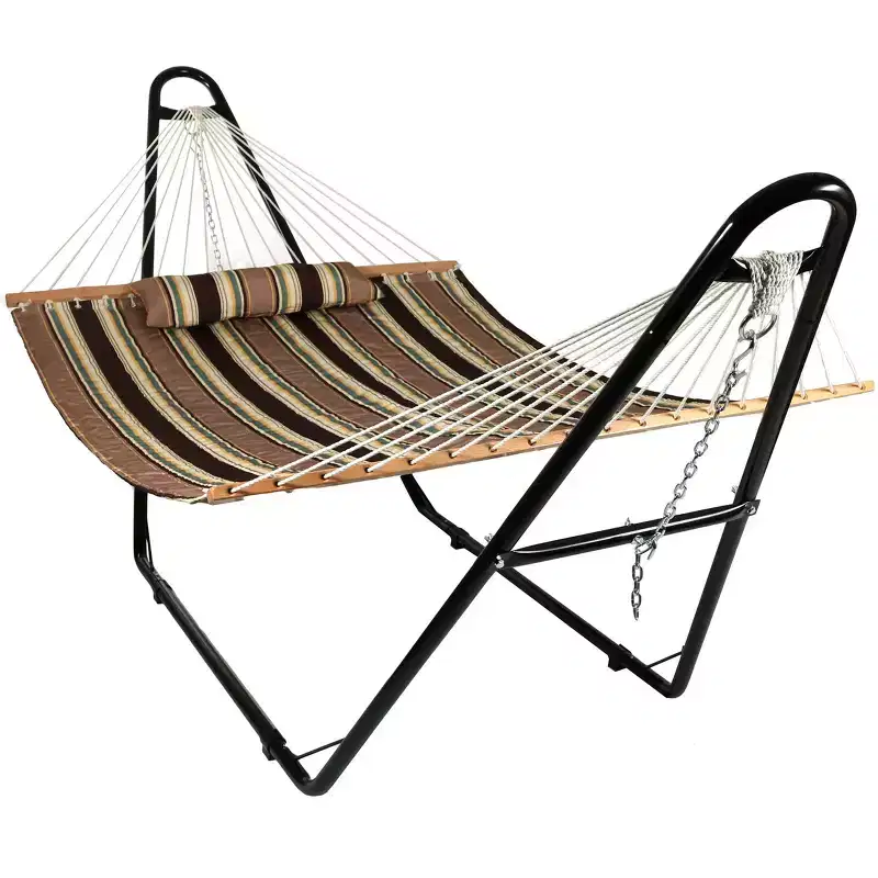 Sunnydaze Double Quilted Fabric Hammock with Universal Steel Stand - 450-Pound Capacity