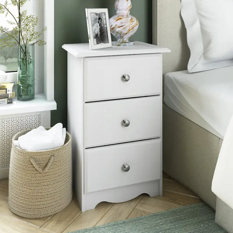 Solid Wood 3-Drawer Nightstand – Metal or Wooden Knobs, 6 Finishes