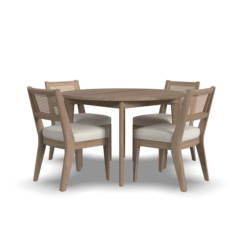 5-Piece Brown Wood Round Dining Set with Cane Back Chairs - 47 x 30 x 47