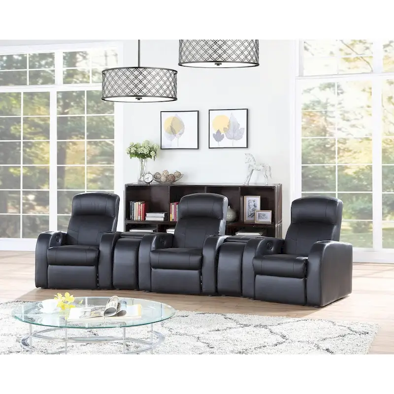 Black 3-seater Home Theater with 2 Wedge Consoles
