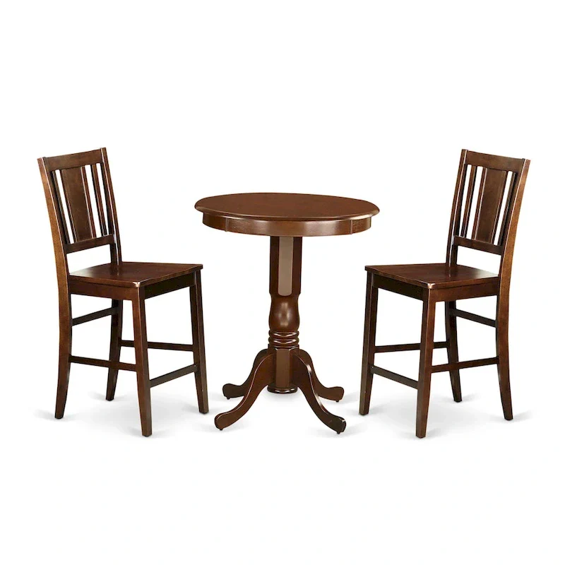 3 Piece Kitchen Table Set Contains a Round Dining Table and 2 Mid Century Chairs, Mahogany(Seat Options)