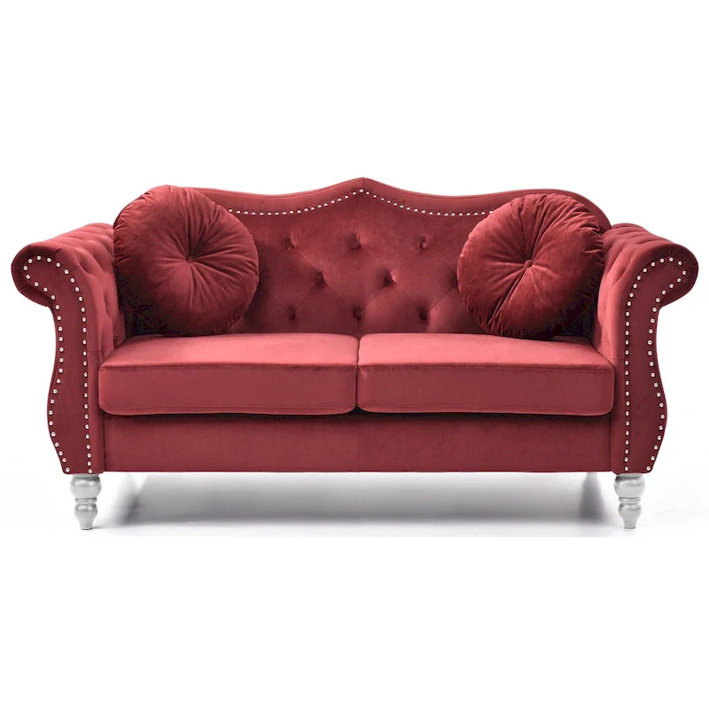Hollywood 68 in. Velvet Chesterfield Loveseat with 2-Throw Pillow - 68L x 35W x 34H