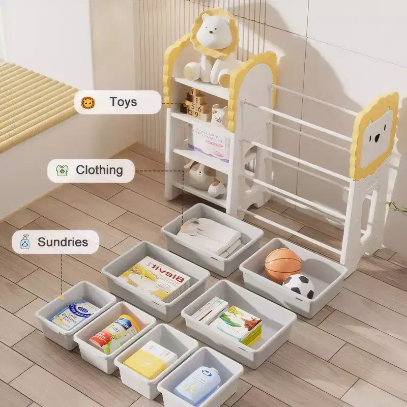 JVNOXK 33.4-inch Multi-Functional Children's Storage Rack, 4 tiers with 8 removable storage bins, ideal for children's rooms and nurseries, white